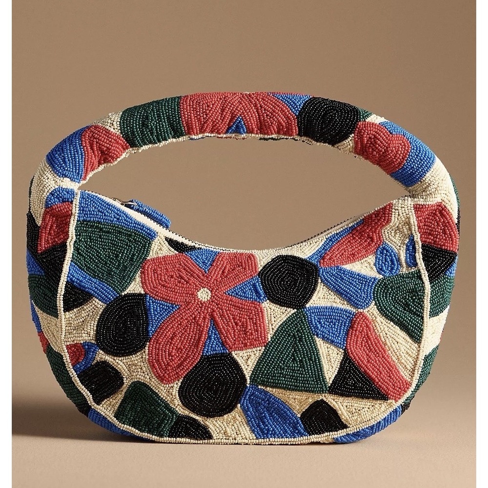 Maeve Anthropologie Tate Beaded Handbag Geo Floral Edition Glass Beaded Purse